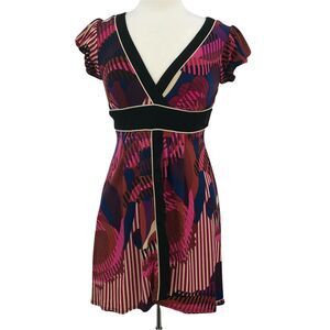 Jodi Kristopher Dress Womens Small V Neck Short Sleeve Lined Padded Wrap Skirt